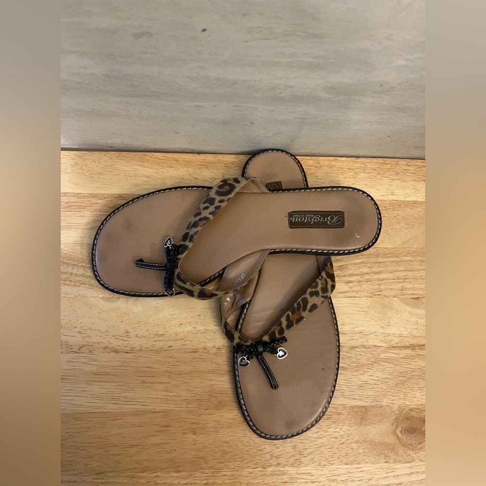 Brighton Ofelia Leopard-Print Leather Thong Sandals - Tan